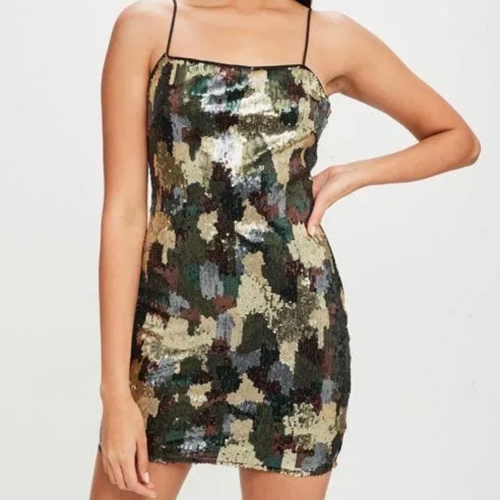 Misguided x Carli Bybel Sequin Camo Dress